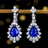 14k Gold 5.36 Ctw Vivid Blue Natural Sapphire & Diamond Earrings