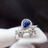 14k Gold 0.95 Ctw Vivid Blue Natural Sapphire & Diamond Ring