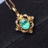 14k Gold 0.88 Ctw Natural Emerald & Diamond Pendant