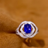 14k Gold 2.03 Ctw Vivid Blue Natural Sapphire & Diamond Ring