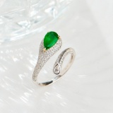 14k Gold 0.68 Ct Vivid Green Natural Emerald & Diamond Ring