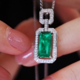 14k Gold 1.88 Ctw Vivid Green Natural Emerald & Diamond Pendant