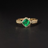 14k Gold 0.66 Ct Natural Emerald & Diamond Ring