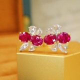 14k Gold 3.01 Ctw Natural Ruby & Diamond Earrings