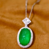 14k Gold 8.03 Ctw Vivid Green Natural Emerald & Diamond Pendant