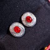 14k Gold 1.84 Ctw Natural Ruby & Diamond Earrings