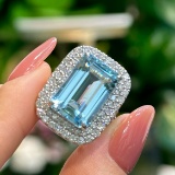 14k Gold 11.71 Ctw Natural Aquamarine & Diamond Ring