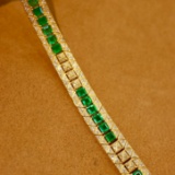 14k Gold 7.35 Ctw Vivid Green Natural Emerald & Diamond Bracelet