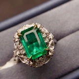 14k Gold 3.49 Ctw Vivid Green Natural Emerald & Diamond Ring/pendant