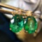 14k Gold 2.40 Ctw Vivid Green Natural Emerald & Diamond Earrings