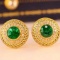 14k Gold 1.24 Ctw Vivid Green Natural Emerald & Diamond Earrings