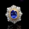 14k Gold 2.50 Ct Vivid Blue Natural Sapphire & Diamond Ring/pendant