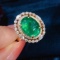 14k Gold 4.20 Ctw Vivid Green Natural Emerald & Diamond Ring