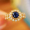 14k Gold 0.99 Ctw Vivid Blue Natural Sapphire & Diamond Ring