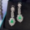 14k Gold 1.20 Ctw Vivid Green Natural Emerald & Diamond Earrings