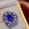 14k Gold 4.83 Ctw Vivid Blue Natural Sapphire & Diamond Ring