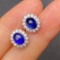 14k Gold 2.66 Ctw Vivid Blue Natural Sapphire & Diamond Earrings