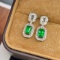 14k Gold 1.04 Ctw Vivid Green Natural Emerald & Diamond Earrings