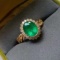 14k Gold 2.23 Ctw Vivid Green Natural Emerald & Diamond Ring
