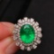 14k Gold 3.67 Ctw Vivid Green Natural Emerald & Diamond Ring