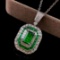 14k Gold 2.52 Ctw Vivid Green Natural Emerald & Diamond Pendant