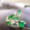 14k Gold 0.87 Ctw Vivid Green Natural Emerald & Diamond Ring