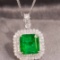 14k Gold 2.32 Ctw Vivid Green Natural Emerald & Diamond Pendant