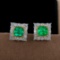 14k Gold 1.74 Ctw Intense Green Natural Emerald & Diamond Earrings