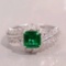 14k Gold 1.54 Ctw Vivid Green Natural Emerald & Diamond Ring