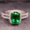 14k Gold 1.57 Ctw Vivid Green Natural Emerald & Diamond Ring