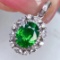 14k Gold 2.2 Ct Vivid Green Natural Tsavorite & Diamond Pendant