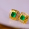 14k Gold 2.15 Ctw Vivid Green Natural Emerald & Diamond Earrings