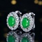 14k Gold 2.47 Ctw Vivid Green Natural Emerald & Diamond Earrings
