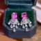 14k Gold 1.89 Ctw Natural Padparadscha Sapphire & Diamond Earrings