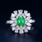 14k Gold 0.76 Ctw Vivid Green Natural Emerald & Diamond Ring