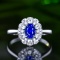 14k Gold 0.70 Ctw Vivid Blue Natural Sapphire & Diamond Ring