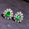 14k Gold 0.82 Ctw Vivid Green Natural Emerald & Diamond Earrings