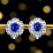 14k Gold 1.32 Ctw Vivid Blue Natural Sapphire & Diamond Earrings