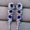 14k Gold 4.37 Ctw Vivid Blue Natural Sapphire & Sapphire Earrings