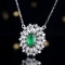 14k Gold 0.49 Ct Intense Green Natural Emerald & Diamond Necklace