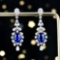 14k Gold 5.07 Ctw Vivid Blue Natural Sapphire & Diamond Earrings