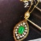 14k Gold 0.78 Ctw Vivid Green Natural Emerald & Diamond Pendant