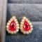 14k Gold 1.24 Ctw Vivid Red Natural Ruby & Diamond Earrings