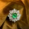 14k Gold 4.46 Ctw Intense Green Natural Emerald & Diamond Ring