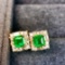 14k Gold 0.83 Ctw Vivid Green Natural Emerald & Diamond Earrings