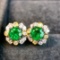 14k Gold 0.59 Ctw Vivid Green Natural Emerald & Diamond Earrings