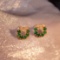 14k Gold 1.40 Ct Vivid Green Natural Emerald & Diamond Earrings