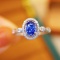 14k Gold 0.78 Ctw Vivid Blue Natural Sapphire & Diamond Ring