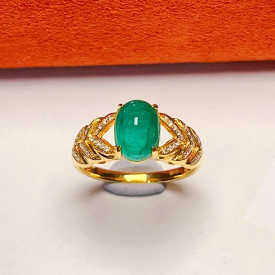 14k Gold 2.00 Ct Vivid Green Natural Emerald & Diamond Ring
