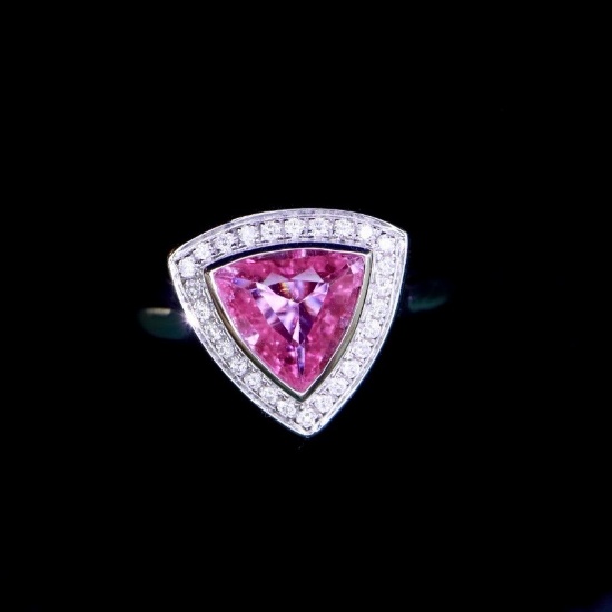 14k Gold 1.36 Ctw Natural Padparadscha Sapphire & Diamond Ring